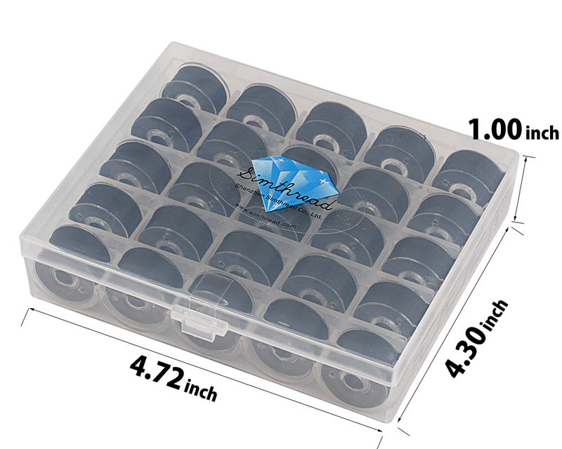Simthread 25pcs Black Prewound Bobbins Thread Size A Class 15 (SA156) 60WT with Clear Storage Plastic Case Box 70D/2 for Brother Embroidery Thread Sewing Thread Machine DIY - Image 2